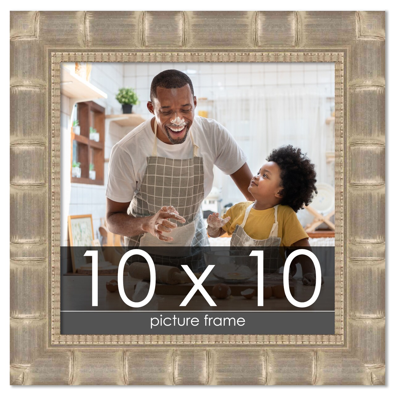 10x10 Wide Bamboo Picture Frame with UV-Resistant Acrylic & Acid Free Backing, Available in 4 Finishes - Brown, Black, Silver, and Natural